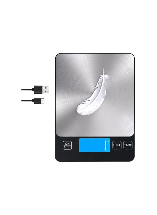 promass 15kg Digital Kitchen Scale Rechargeable with USB Type C Charging & LCD Display, 304 Stainless Steel Weight Food Scale Ounces Grams for Kitchen Cooking Baking Meal Prep - Image 2