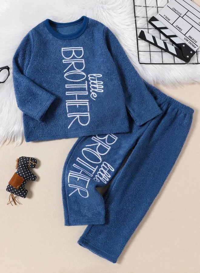 Take Two Slogan Embroidery Long Sleeve Top with Long Pyjama Set