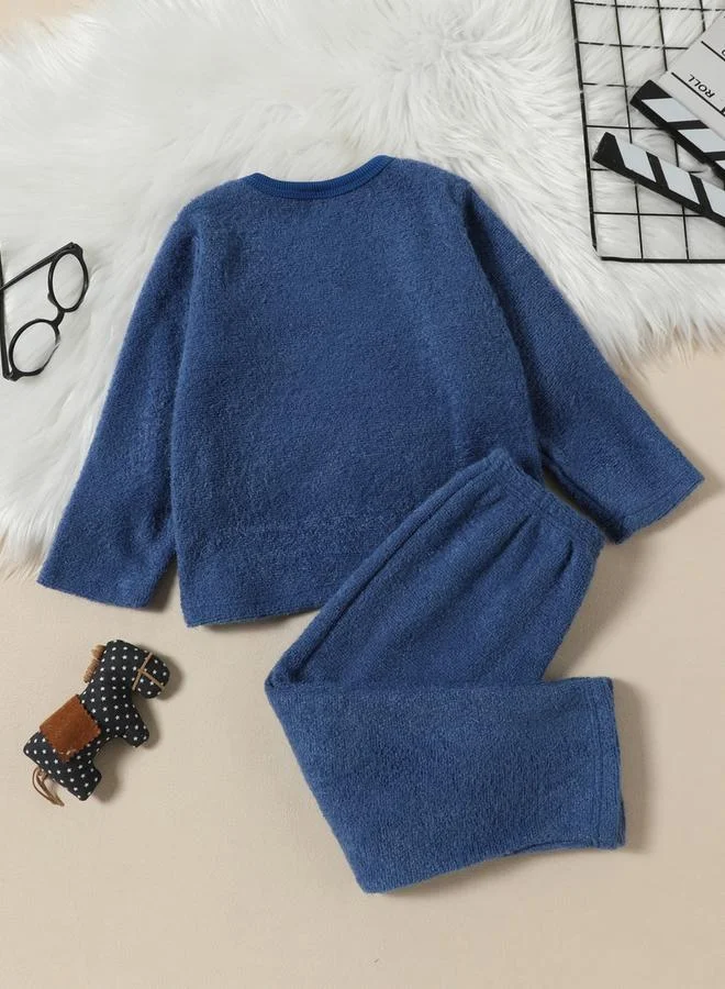 Take Two Slogan Embroidery Long Sleeve Top with Long Pyjama Set