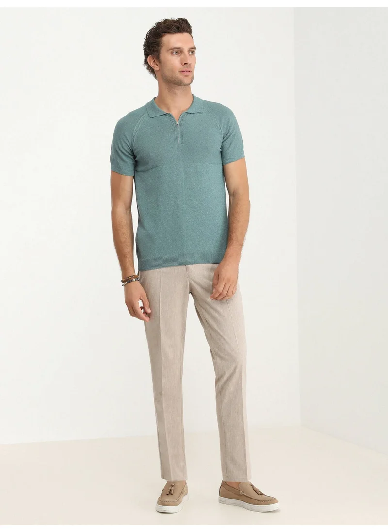 Kip Dark Mint Polo Neck Jacquard Sweater