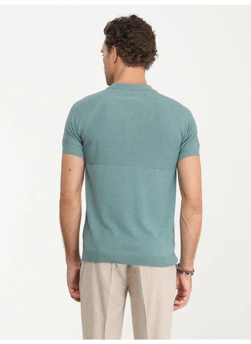 Kip Dark Mint Polo Neck Jacquard Sweater