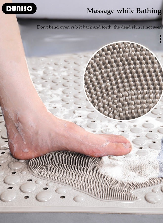 DUNISO حصيرة حمام مضادة للانزلاق بنمط الدلفين، حصيرة استحمام، حصيرة مقاومة للماء، حصيرة لتدليك القدم مع فتحات تصريف وكؤوس شفط 35*70سم حصيرة استحمام لحوض، مرحاض وأرضيات الحمام - بني - Image 2