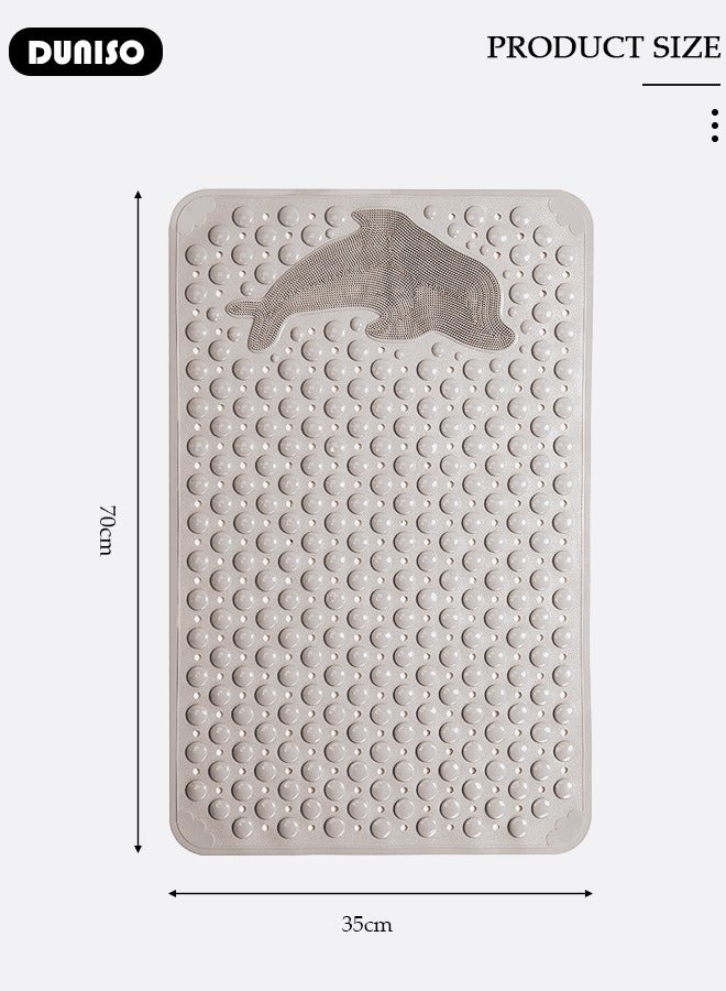 DUNISO حصيرة حمام مضادة للانزلاق بنمط الدلفين، حصيرة استحمام، حصيرة مقاومة للماء، حصيرة لتدليك القدم مع فتحات تصريف وكؤوس شفط 35*70سم حصيرة استحمام لحوض، مرحاض وأرضيات الحمام - بني - Image 4