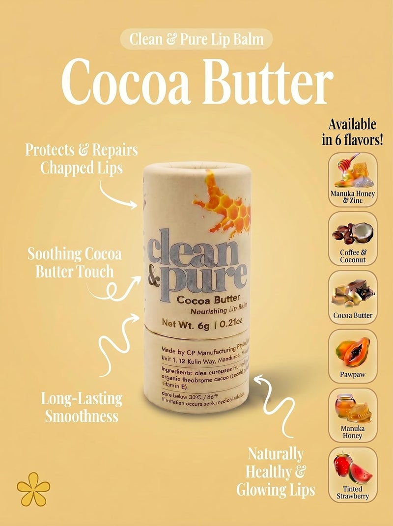 Clean & Pure Cocoa Butter Lip Balm – 100% Natural, Cocoa Butter & Beeswax for Moisturizing, Nourishing & Soft Lips, 6g - Image 3