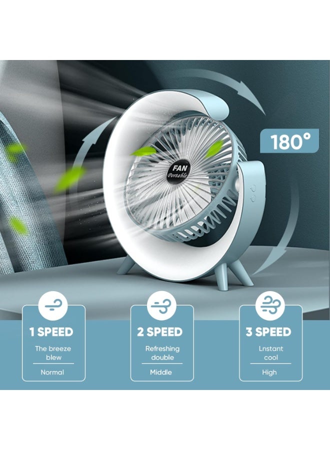 ناما مروحة مكتب شخصية 12.7 سم مع إضاءة LED من اوسوكي، مروحة طاولة محمولة بـ3 سرعات وإمالة 180 درجة، تعمل بالبطارية قابلة لإعادة الشحن بمنفذ USB، مروحة تبريد هادئة لغرفة النوم والمكتب والتخييم الخارجي - Image 3