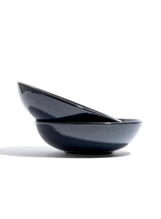Beyond Homes Handcrafted Ceramic Pasta Bowl Set Shallow, 21 cm | Microwave & Dishwasher Safe Pasta Plates Glossy Finish | Deep Plate | Ceramic Serving Pasta Bowl, 650 ml Each (Midnight Blue Set of 2) - Image 1