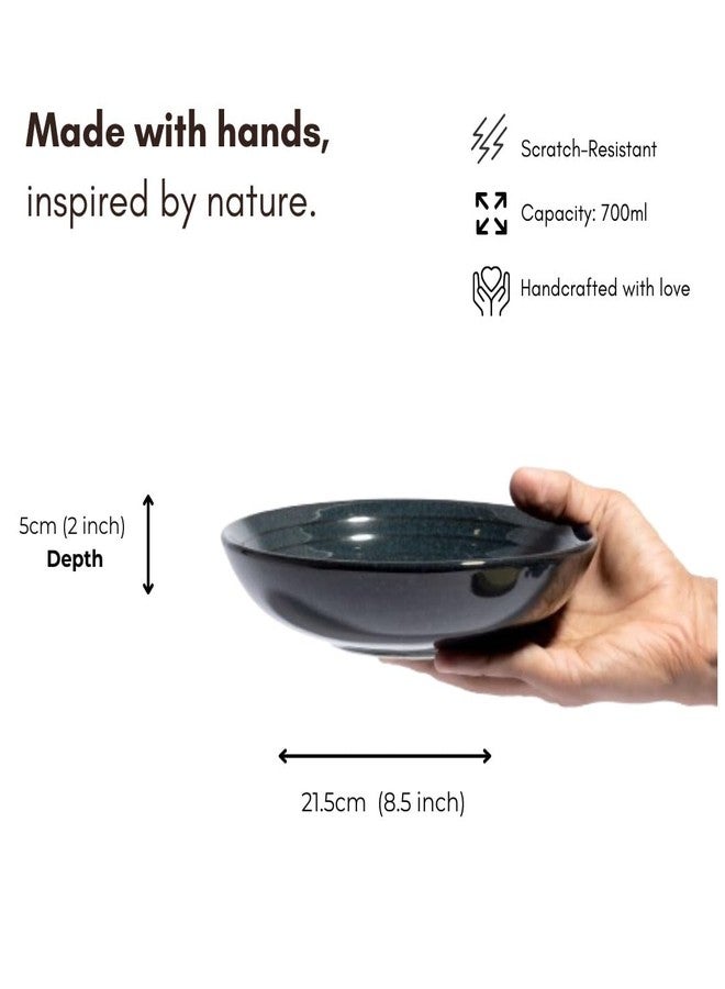 Beyond Homes Handcrafted Ceramic Pasta Bowl Set Shallow, 21 cm | Microwave & Dishwasher Safe Pasta Plates Glossy Finish | Deep Plate | Ceramic Serving Pasta Bowl, 650 ml Each (Midnight Blue Set of 2) - Image 3