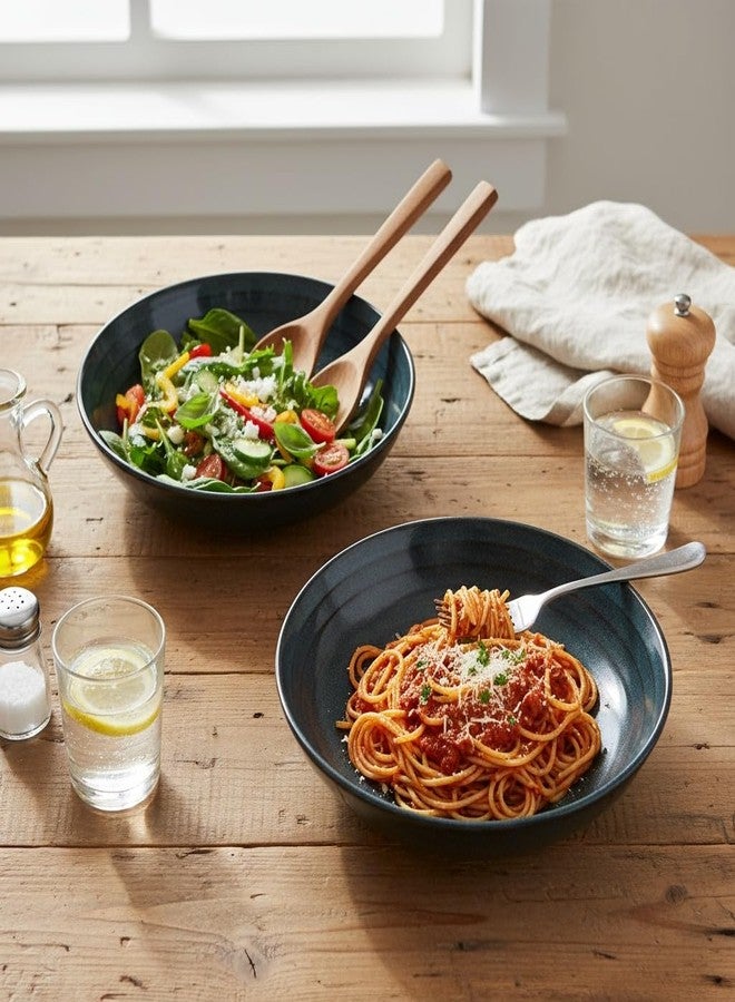 Beyond Homes Handcrafted Ceramic Pasta Bowl Set Shallow, 21 cm | Microwave & Dishwasher Safe Pasta Plates Glossy Finish | Deep Plate | Ceramic Serving Pasta Bowl, 650 ml Each (Midnight Blue Set of 2) - Image 2