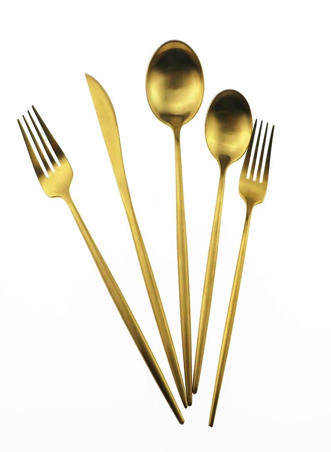 Gugrida Gold Flatware, Royal 20 Piece Luxury Matte Finish 18/10 Stainless Steel Tableware Sets for 4 Including Forks Spoons Knives, Camping Silverware Travel Utensils Set Cutlery (Gold) - Image 1