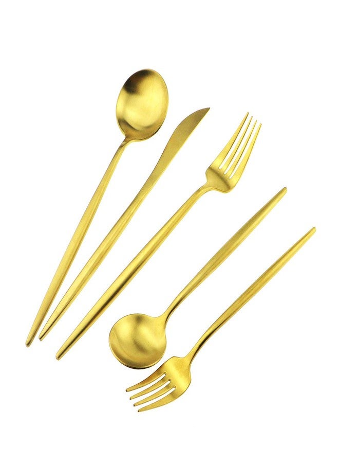 Gugrida Gold Flatware, Royal 20 Piece Luxury Matte Finish 18/10 Stainless Steel Tableware Sets for 4 Including Forks Spoons Knives, Camping Silverware Travel Utensils Set Cutlery (Gold) - Image 3