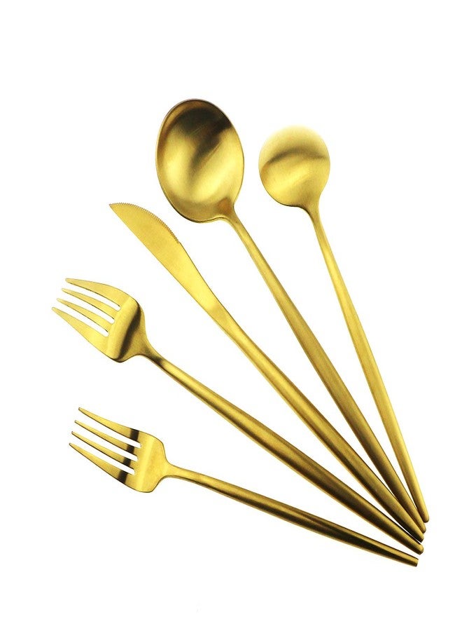 Gugrida Gold Flatware, Royal 20 Piece Luxury Matte Finish 18/10 Stainless Steel Tableware Sets for 4 Including Forks Spoons Knives, Camping Silverware Travel Utensils Set Cutlery (Gold) - Image 2