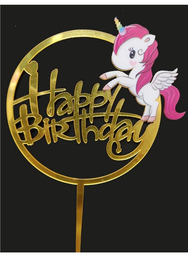 Funcart Funcart My Little Pony Acrylic Happy Birthday Cake Topper|Unicorn Happy Birthday Cake Topper|Magic Unicorn Theme Horse Birthday Party Supplies|Girls Or Boys Baby Shower Cake Picks 