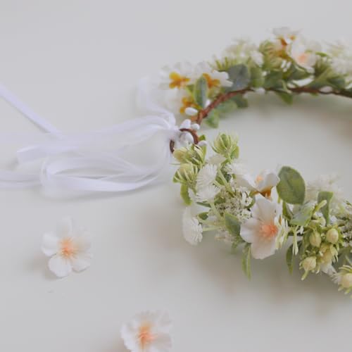 Vividsun Bridal Green Leaf flower Crown Eucalyptus Floral Headband Wedding Festivals Photo Props (I/white green) - Image 5