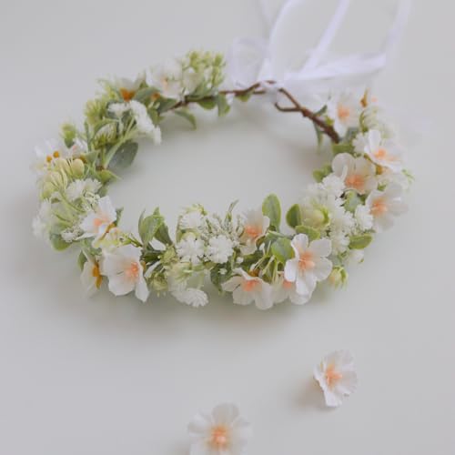 Vividsun Bridal Green Leaf flower Crown Eucalyptus Floral Headband Wedding Festivals Photo Props (I/white green) - Image 3