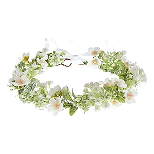 Vividsun Bridal Green Leaf flower Crown Eucalyptus Floral Headband Wedding Festivals Photo Props (I/white green) - Image 1