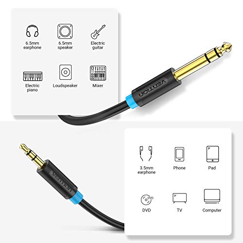 VENTION 18 to 14 Male to Male Stereo Cable 35mm TRS to 635mm Audio Cable Guitar to Aux Male Cord for Cellphone Amplifiers Guitar Laptop Home Theater Devices Speaker 3M10ft - Image 3