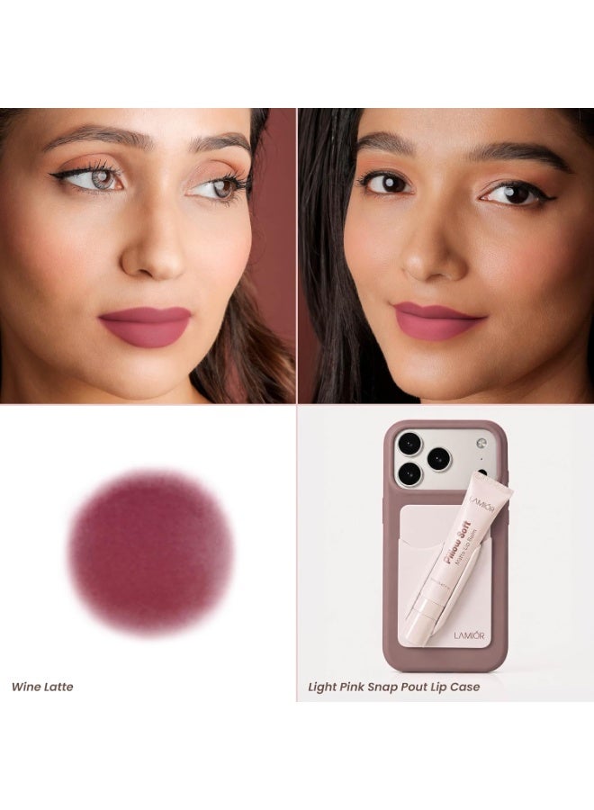LAMIOR Pillow Soft Matte Lip Balm & Snap Pout Case Combo | Velvet Matte Tinted Color | Peptide, Hyaluronic Acid & Kokum Butter | Soft-Focus Finish | Lightweight Hydrating Formula for Women (Wine Latte) - Image 4