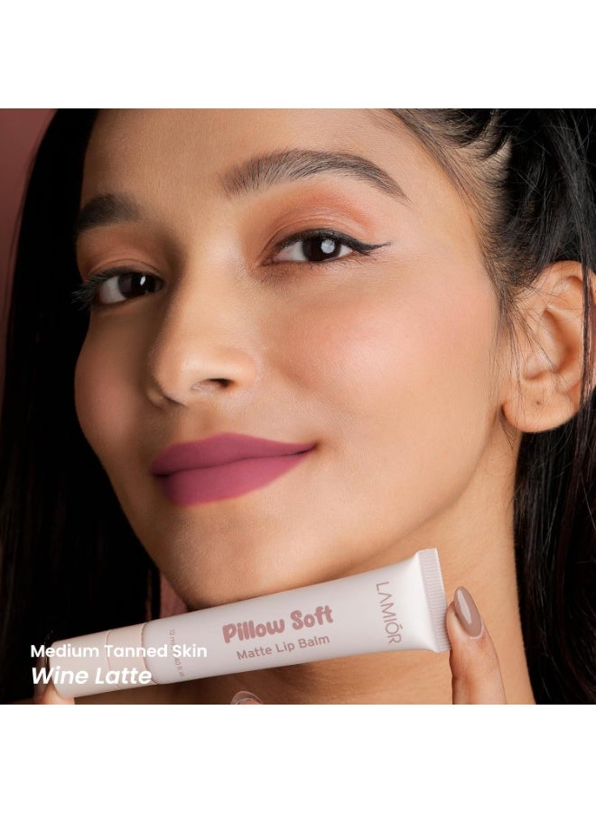 LAMIOR Pillow Soft Matte Lip Balm & Snap Pout Case Combo | Velvet Matte Tinted Color | Peptide, Hyaluronic Acid & Kokum Butter | Soft-Focus Finish | Lightweight Hydrating Formula for Women (Wine Latte) - Image 3