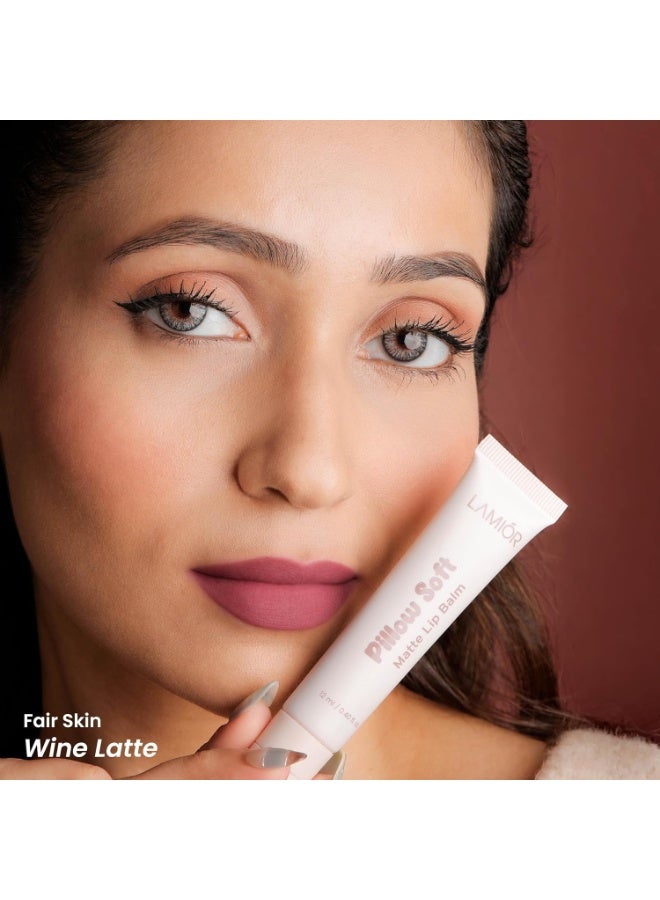 LAMIOR Pillow Soft Matte Lip Balm & Snap Pout Case Combo | Velvet Matte Tinted Color | Peptide, Hyaluronic Acid & Kokum Butter | Soft-Focus Finish | Lightweight Hydrating Formula for Women (Wine Latte) - Image 2