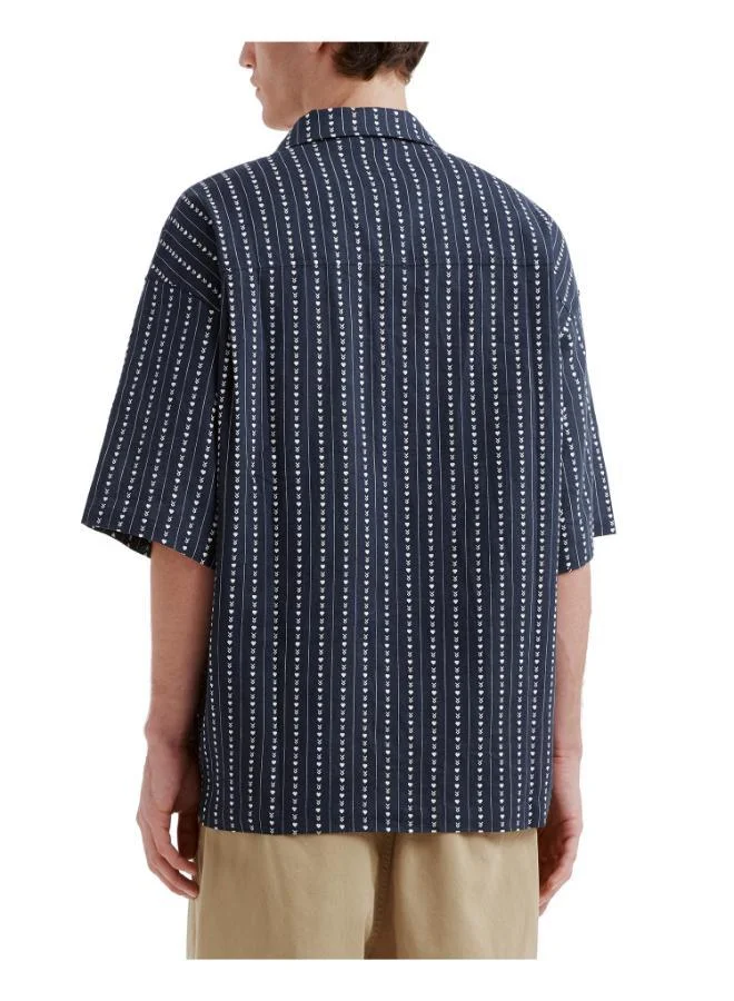 فينجركروكس قميص رجالي مخطط بأكمام قصيرة من الكتان