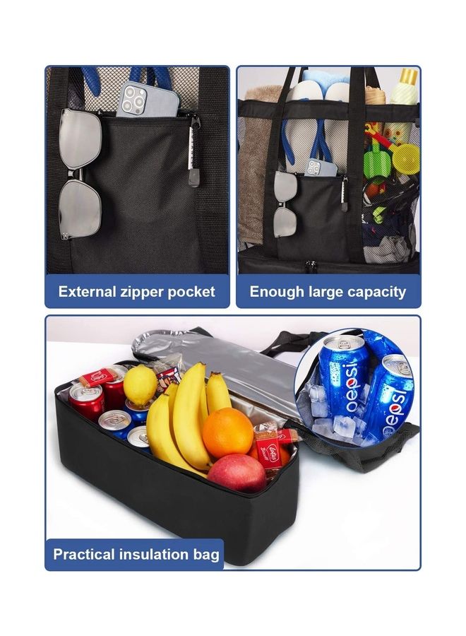 NIBEMINENT Mesh Large Beach Tote Zipper with Insulated Cooler Bag - Image 4