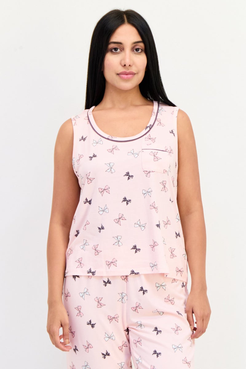 PJ Couture Women 2 Pieces Allover Print Sleeveless Pajama Top And Bottom Set, Multicolor - Image 2