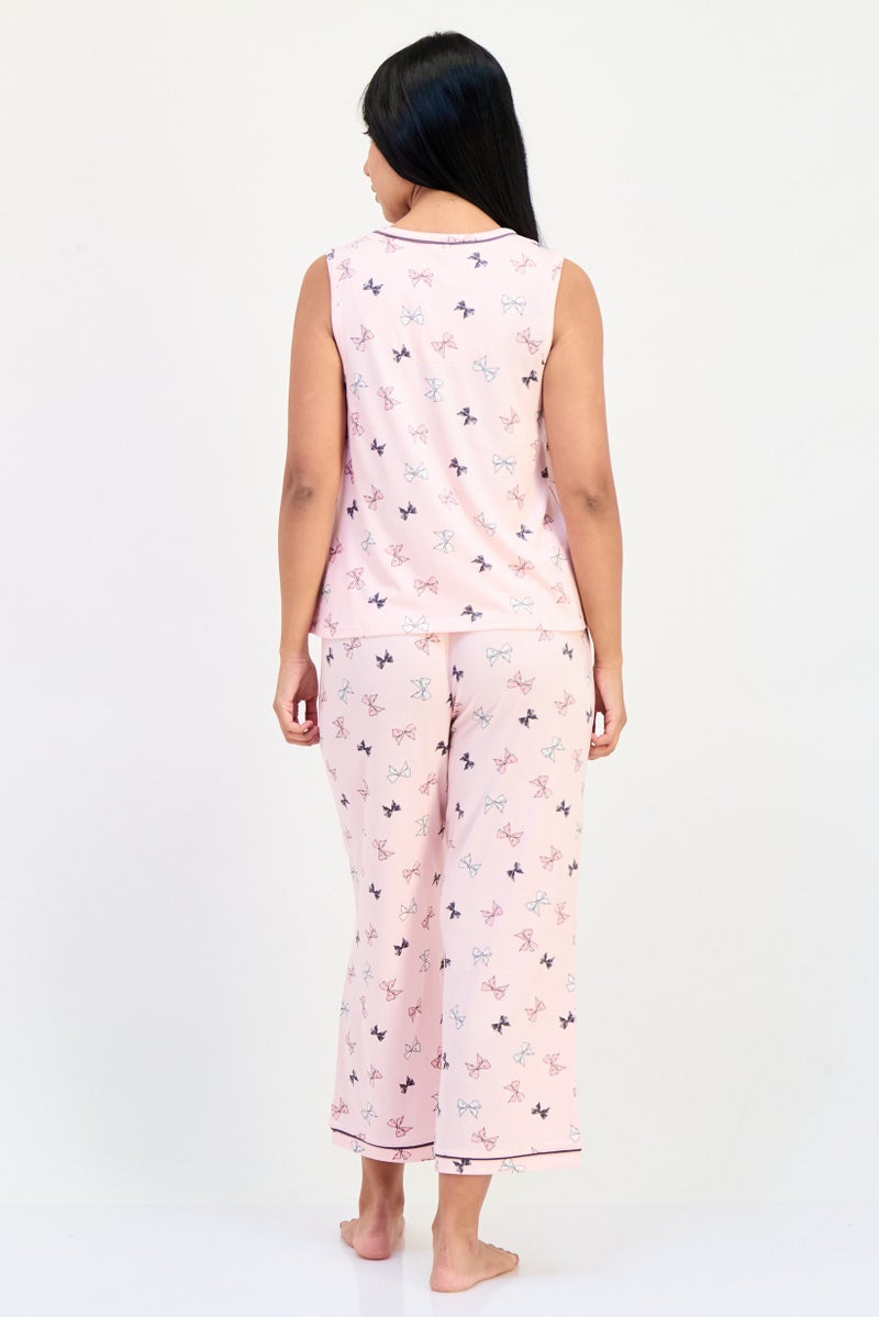 PJ Couture Women 2 Pieces Allover Print Sleeveless Pajama Top And Bottom Set, Multicolor - Image 4