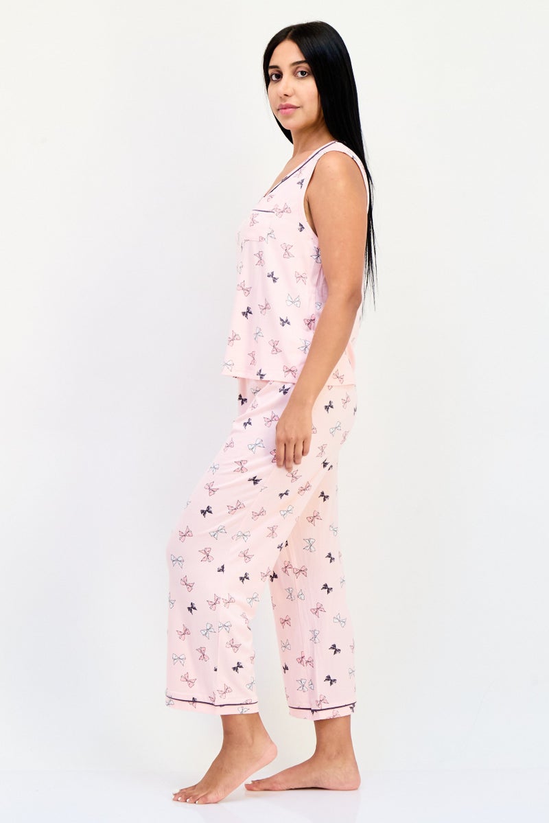 PJ Couture Women 2 Pieces Allover Print Sleeveless Pajama Top And Bottom Set, Multicolor - Image 3