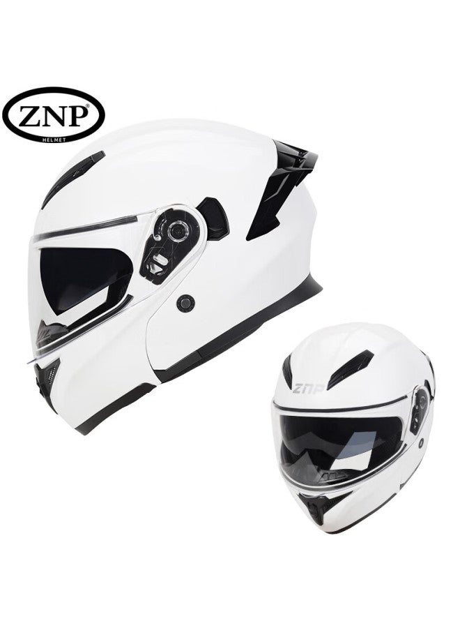 Znp 808 Motorcycle Helmet Uni Flip-up Helmet Four Seasons Universal Electric Motorcycle Full Face Helmet Pearl White M - Image 3