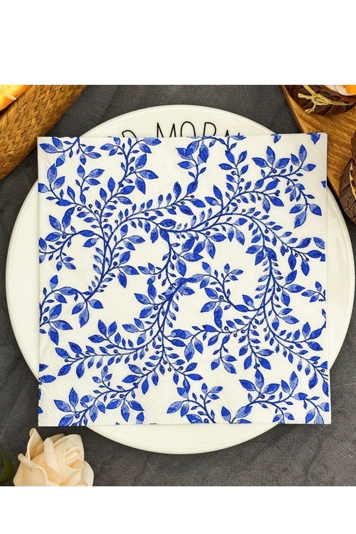 Printed Square Paper Party Decoration Vintage Napkin Household Napkin Western Restaurant Holiday Tableware Paper Towel-Color:Monochrome Printing-Specifications:Blue20 Pictures 