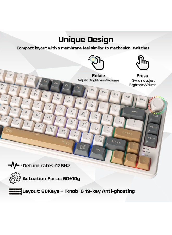 تويستيد مايندز TWISTED MINDS سلسلة إمبيريوم برو TM-MK75-WPRO لوحة مفاتيح ميمبرين سلكية مدمجة بنسبة 75% – 80 مفتاحًا، تخطيط إنجليزي/عربي، إضاءة خلفية قوس قزح، مضادة للتعليق (19 مفتاحًا)، كابل USB-C قابل للفصل - Image 5