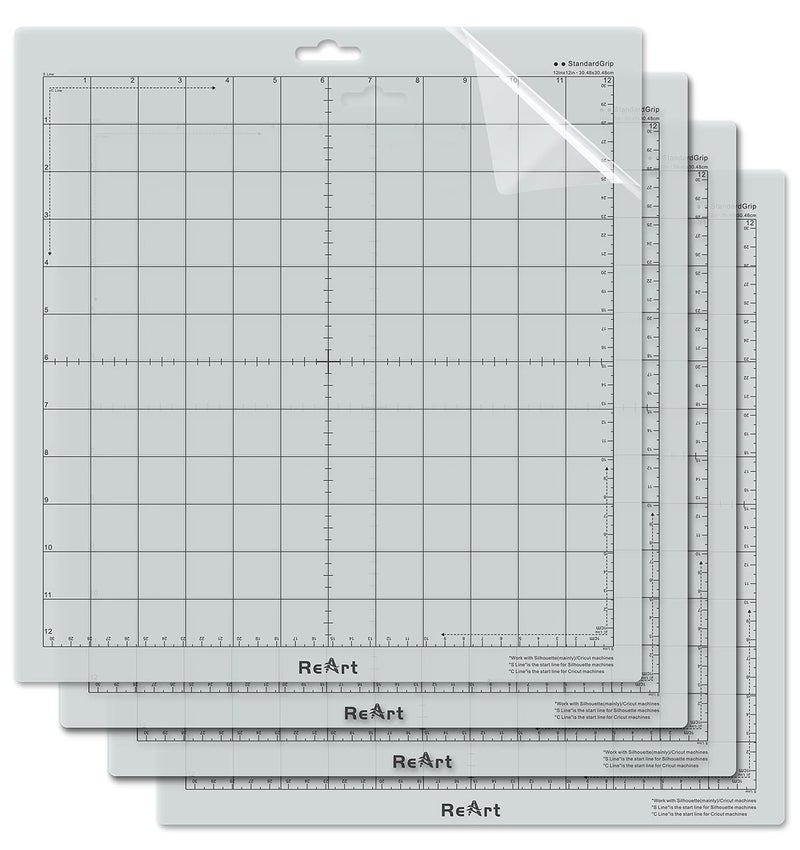 ReArt Standard Grip Cutting Mat for Silhouette Cameo 4/3/2/1-4 Packs 12" x 12" Adhesive Cut Mat Replacement Set Matts Vinyl Craft - Image 1