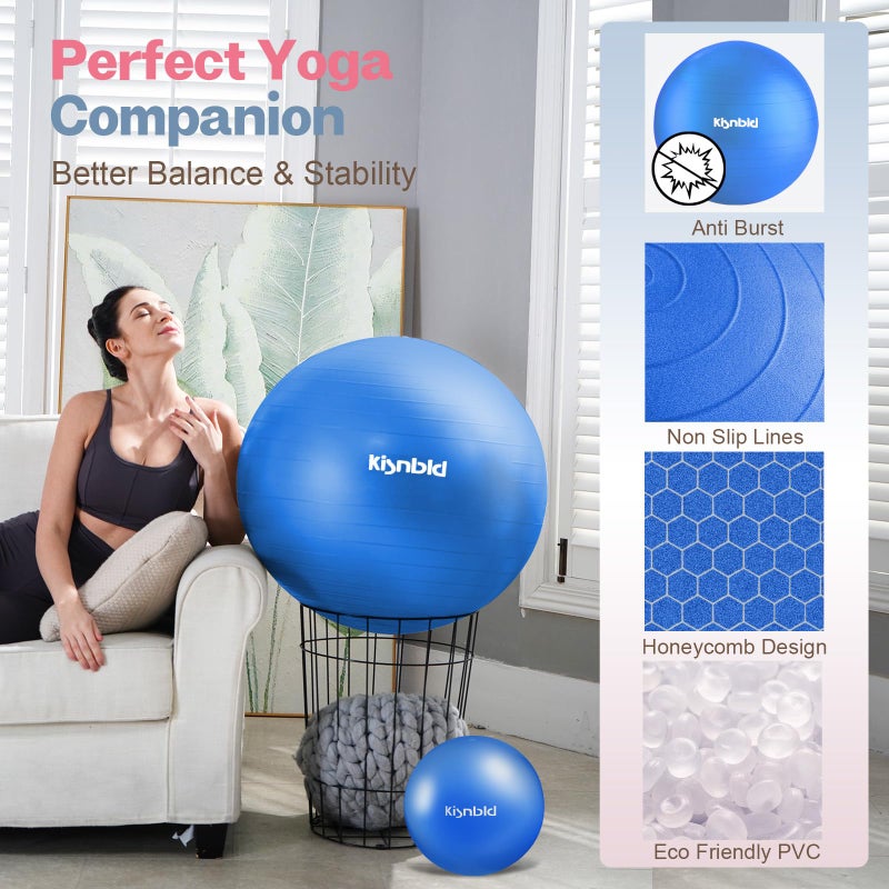 kisnbld Exercise Ball, Extra Thick Yoga Ball for Workout Pregnancy Stability, 4 Sizes Anti-Burst Balance Ball with Foot Pump - Heavy Duty Fitness Ball Chair for Office, Home & Gym - Image 4