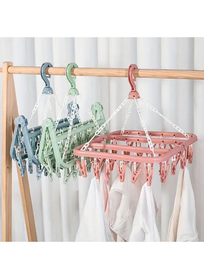 Pink Rotatable 32 Clip Plastic Drying Rack Space Saving Folding Hanger - Image 2