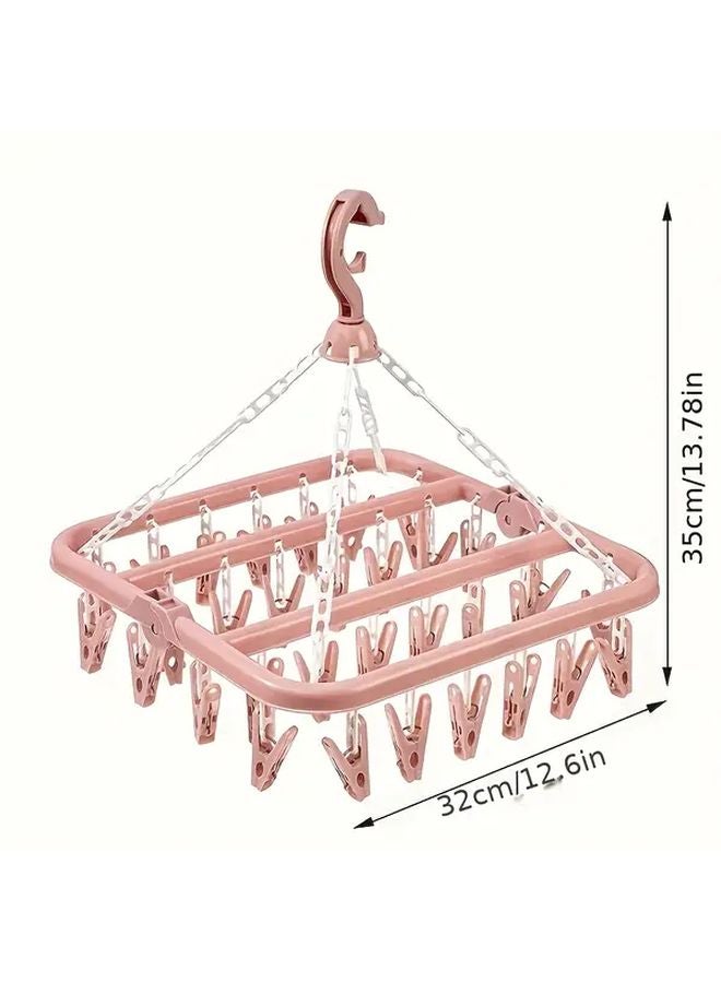 Pink Rotatable 32 Clip Plastic Drying Rack Space Saving Folding Hanger - Image 5