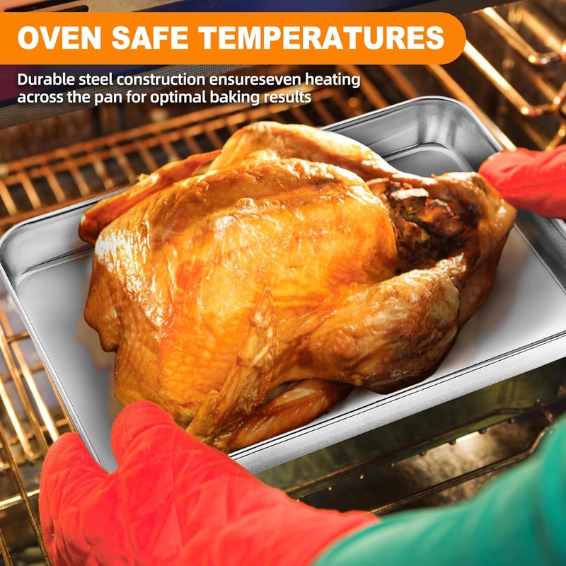 Wildone Baking Tray Set of 4, Essentials Stainless Steel Oven Tray Sets, Easy Cleaning Rectangle Sheet Oven Tray for Baking Cooking, Non Toxic, Rust Free, Dishwasher Safe (Large Size) - Image 5