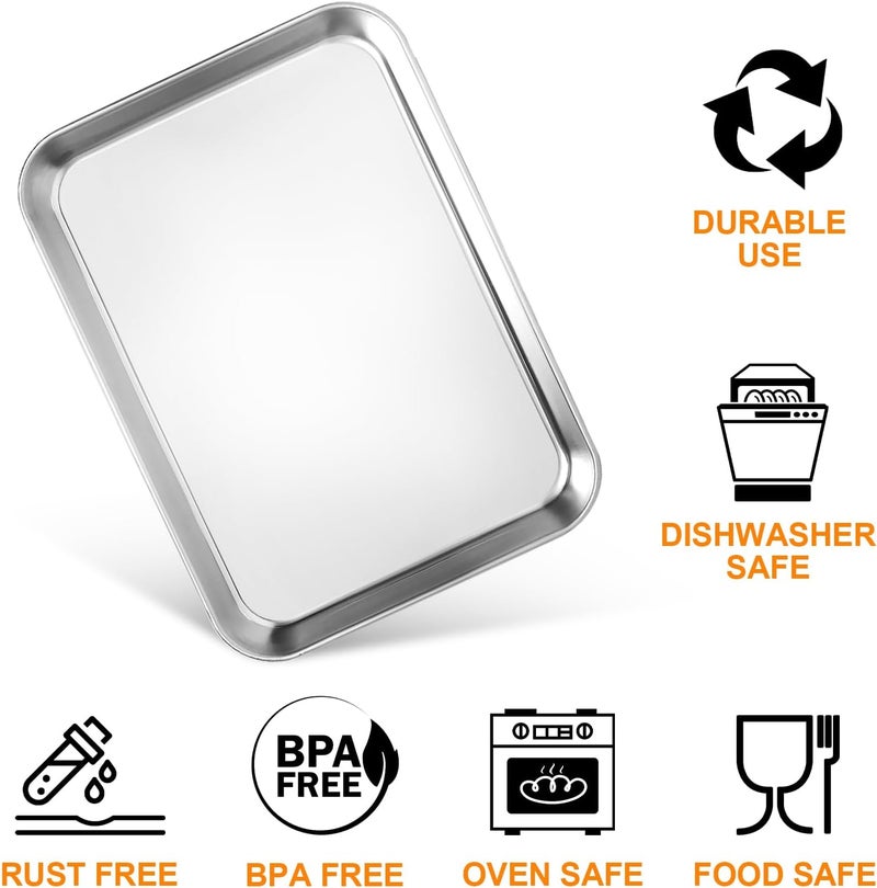 Wildone Baking Tray Set of 4, Essentials Stainless Steel Oven Tray Sets, Easy Cleaning Rectangle Sheet Oven Tray for Baking Cooking, Non Toxic, Rust Free, Dishwasher Safe (Large Size) - Image 3