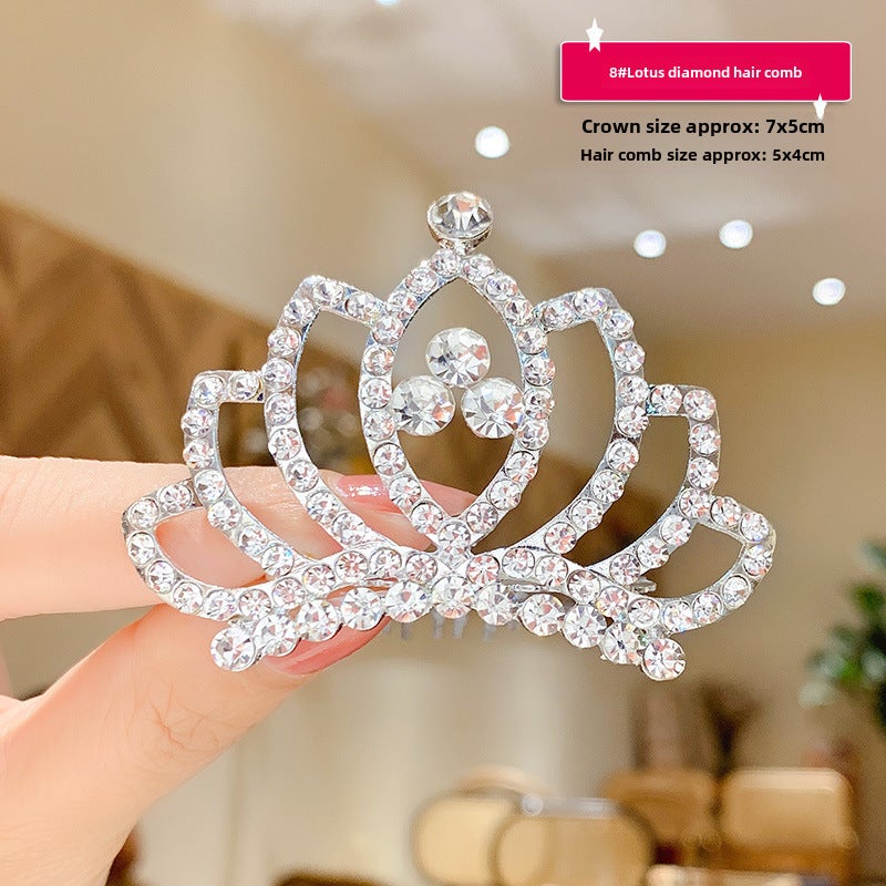 Generic Kids Crown Hair Clip Princess Diamond Comb 8# Lotus diamond hair comb (middle Crown) 