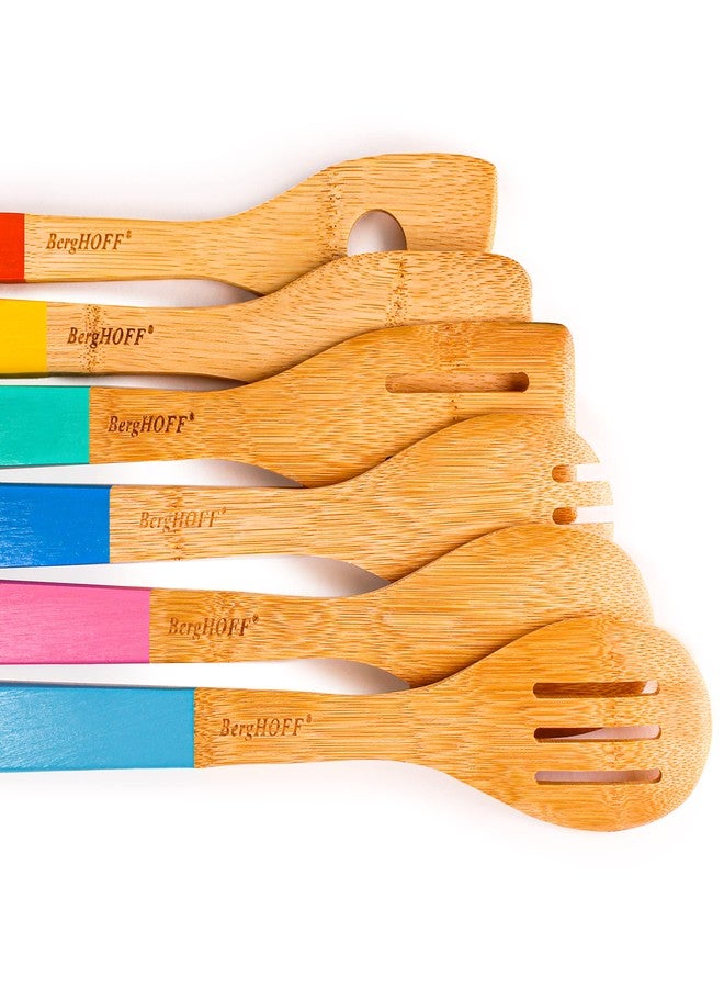 BergHOFF Bamboo 6Pc Utensil Set, Slotted & Plain Spatula, Slotted Spoon, Serving Spoon, Spaghetti Spoon, Salad Spoons 12" Multi-colors with Hanging Loop - Image 3