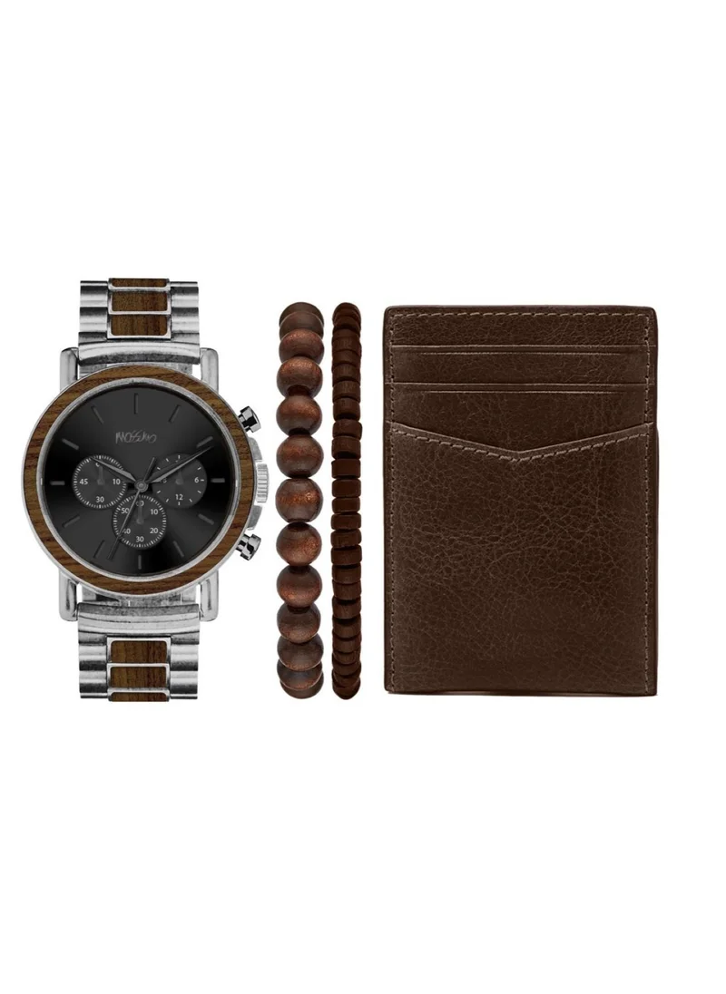 Mossimo Mossimo Men's Watch with 2 Bracelet and Brown Card Wallet Set  Gun Metal Steel 9847S-42-J28