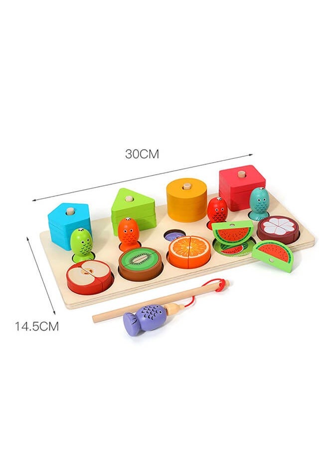 Aurlar - 3-in-1 Wooden Educational Toy – Shape & Color Sorting, Fruit Recognition, Montessori Stacking Puzzle – Interactive Learning Gift for Toddlers & Preschool Kids - Image 1
