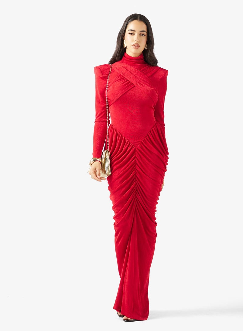 جينجر فستان ضيق بياقة مدورة وقصة درابيه - Image 1