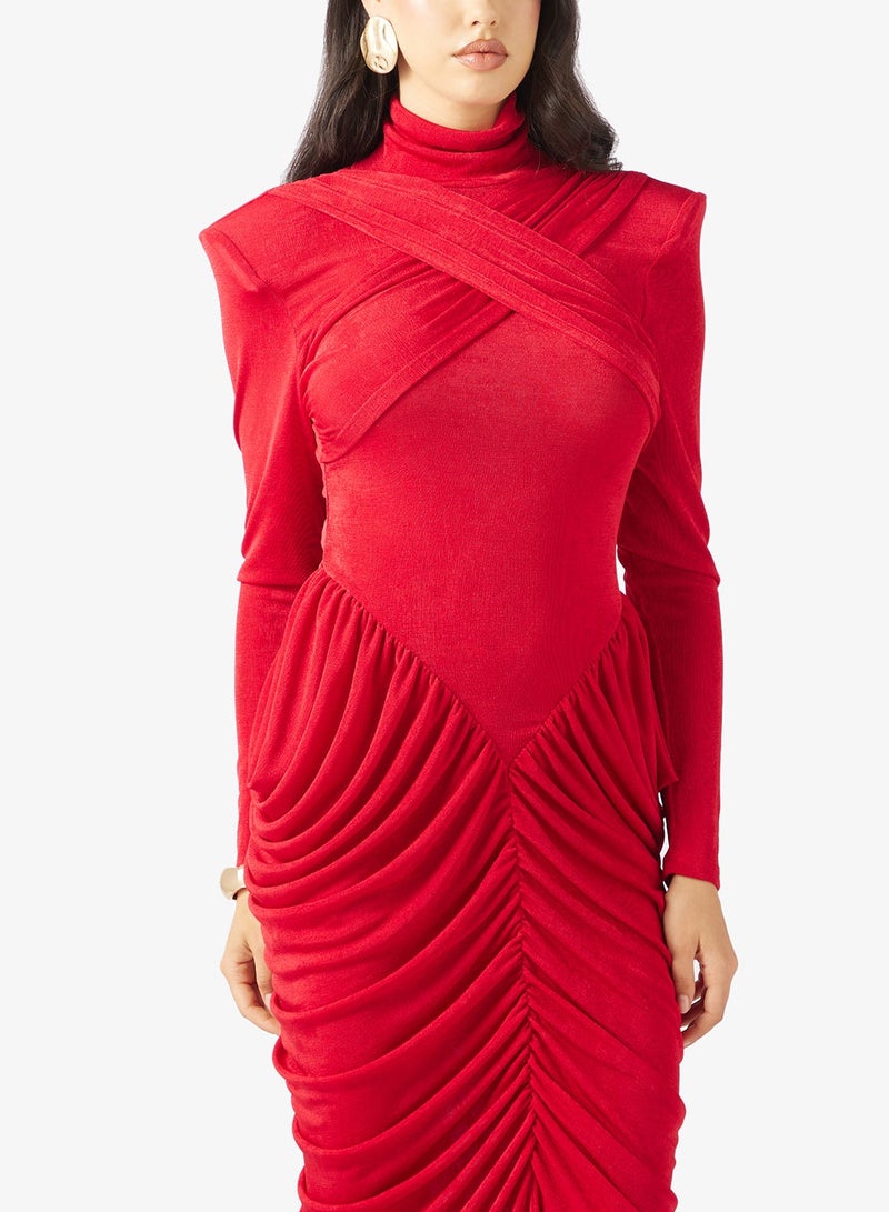 جينجر فستان ضيق بياقة مدورة وقصة درابيه - Image 4