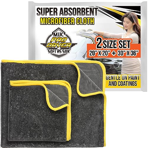 MJJC Pro Dryer Plush Silk Microfiber Drying Towel (2 size set (20” x 20”) + (30” x 36”)) Cars,Trucks, SUVs, RVs, Home - Image 1