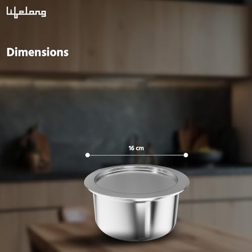 Lifelong Triply Tope with Lid for Cooking - Stainless Steel 16 cm Tope - 1.25 Litre Induction Bottom & Gas Stove Cookware - Even-Heat Distribution for Boiling, Cooking, and Simmering (Silver, LLTPT21) - Image 3