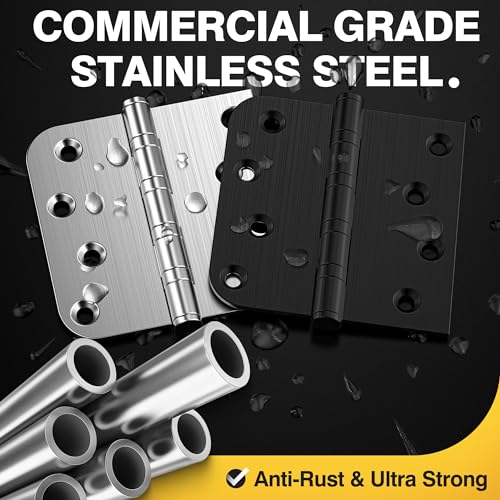 KOLET Ball Bearing Door Hinges, 4 x 4 Inches Door Hinges, Square and 5/8'' Radius Corner, Heavy Duty Stainless Steel Hinges, Smooth and Quiet, Non Removable Pin, Brushed Nickel, 3 Pack - Image 2