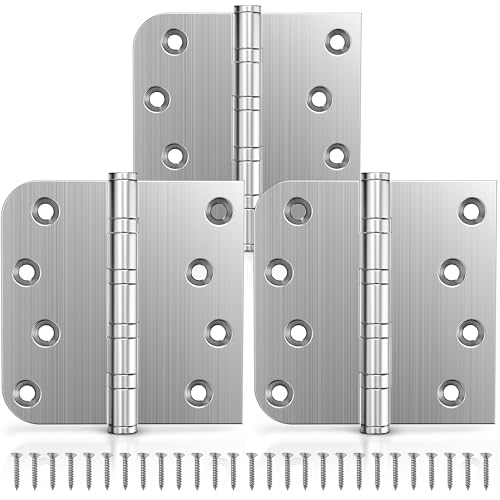 KOLET Ball Bearing Door Hinges, 4 x 4 Inches Door Hinges, Square and 5/8'' Radius Corner, Heavy Duty Stainless Steel Hinges, Smooth and Quiet, Non Removable Pin, Brushed Nickel, 3 Pack - Image 1