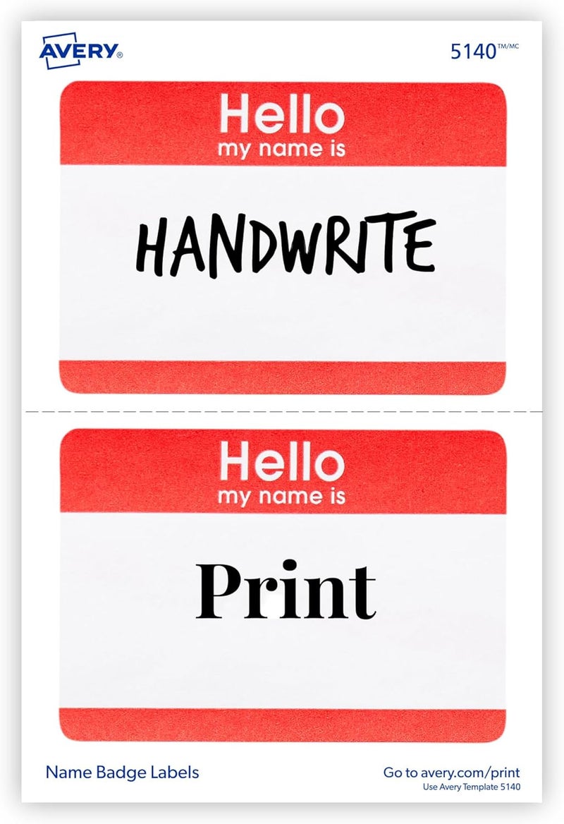 AVERY Hello My Name is Name Tags, White with Red Border, 100 Removable Name Badges (05140) - Image 5