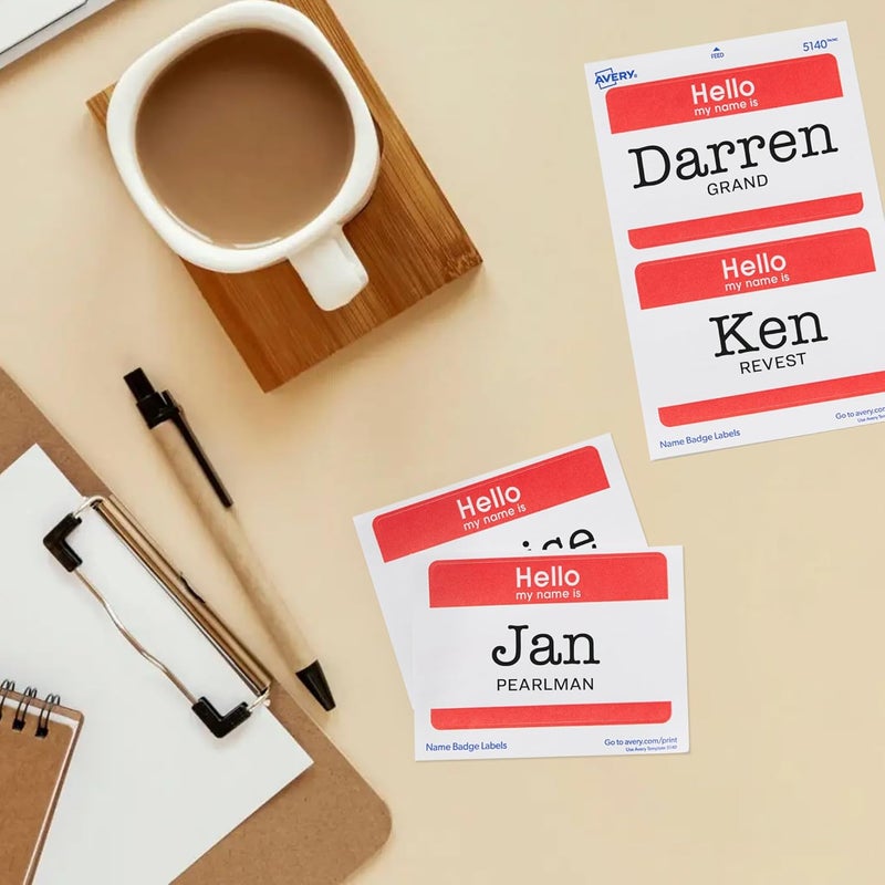 AVERY Hello My Name is Name Tags, White with Red Border, 100 Removable Name Badges (05140) - Image 4