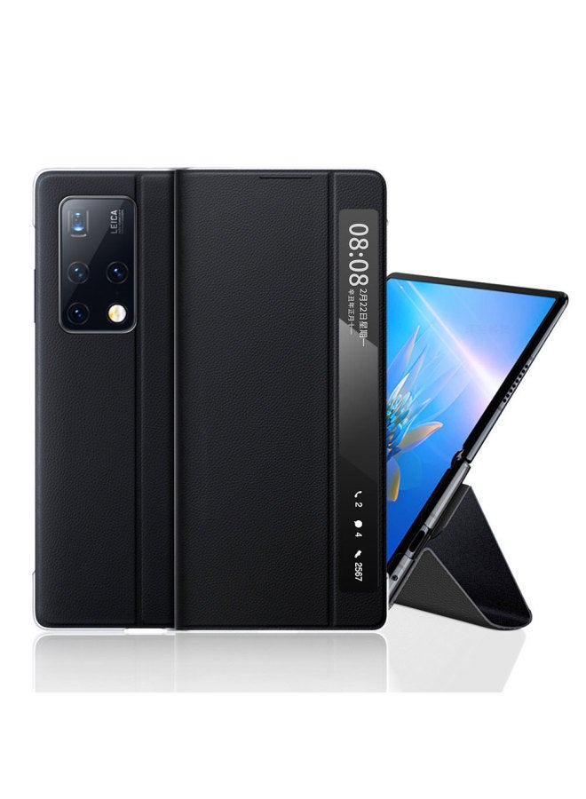 Mobile Phone Case For Huawei Mate X2 For Huawei Smart Window Bracket Flip Leather Case Anti-drop Protective Case-Color:Black-Applicable Model:For Huawei Matex2 - Image 2